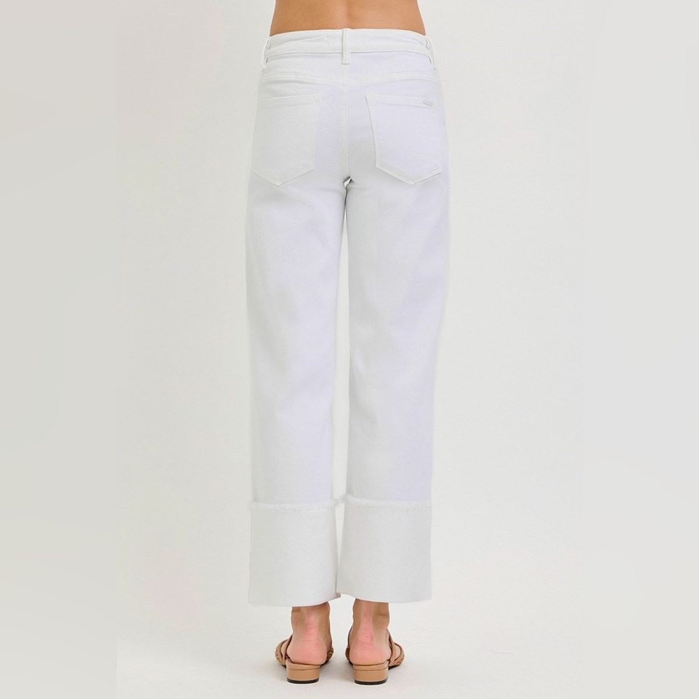 Mid-Rise Tummy Control Wide Leg Cuffed Jeans - Risen - Picture 5 of 6